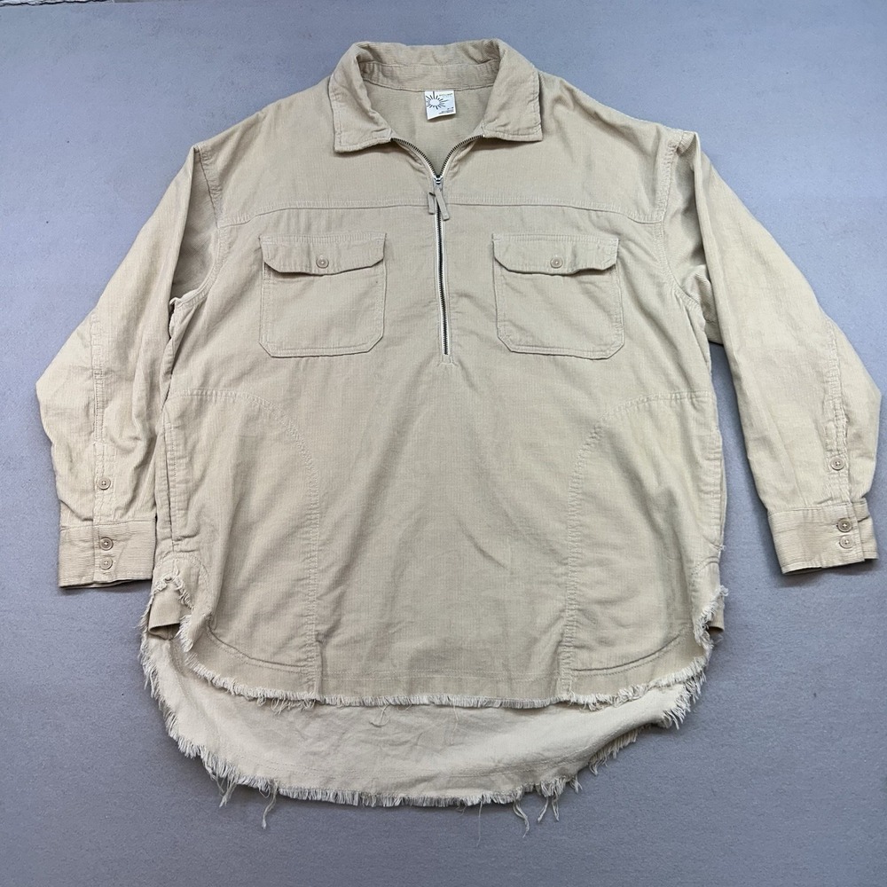 Offline By Aerie Corduroy Oversized Quarter Zip Pullover Shacket M Tan Pockets